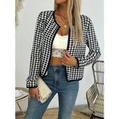 Lucky Life Kadın Uzun Kollu Kaz Ayağı Desenli şardonlu Dalgıç Ceket thumbnail 3