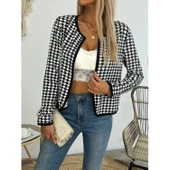 Lucky Life Kadın Uzun Kollu Kaz Ayağı Desenli şardonlu Dalgıç Ceket thumbnail 2