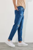 Erkek Açık Lacivert Diz Yırtık Modelli Boyfriend Jean Pantolon - 6