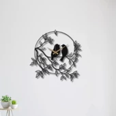 Metal Duvar Saati Kuş - Dal Detaylı Dekoratif Saat - 1