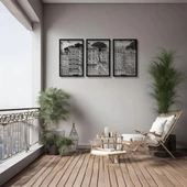 Şık Metal Tablo 3 Parçalı Şehir (3 Piece City) Metal Duvar Tablosu Sanat thumbnail 5