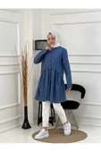 Doğal Kumaşlı Düğmeli Tunik- Koyu Mavi - 6
