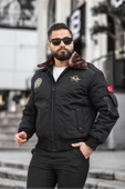 Yakası Kürklü Apoletli Erkek Pilot Mont - 11