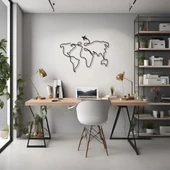 Metal Duvar Dekorasyonu Dünya Haritası Uçaklı (World Map with Plane) Metal Duvar Tablosu Harita - 1