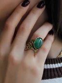 Doğal Taş Yeşil Akik Doğal Taşlı Ayarlanabilir Yüzük euy24yaa thumbnail 1