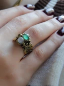 İkili Doğal Taşlı Çiçek Motifli Antik Kadın Ayarlanabilir Yüzük Aytaşı Yeşil Akik euy22aya thumbnail 3
