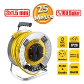 Metal Makaralı Seyyar %100 Bakır 3x1.5 mm H05VV-F Kablo 4 Prizli Kapaklı Uzatma Kablosu 25 Metre - 1