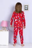 Kız Çocuk Yeni Yıl Yılbaşı Noel Temalı Kırmızı Pijama Takımı - 3