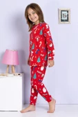 Kız Çocuk Yeni Yıl Yılbaşı Noel Temalı Kırmızı Pijama Takımı - 2