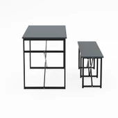 Eportatif Masa Takımı Bench Bank Masa Seti 120x60 Mutfak ve Yemek Masası Füme 1561 - 7