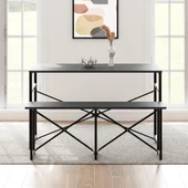 Eportatif Masa Takımı Bench Bank Masa Seti 120x60 Mutfak ve Yemek Masası Füme 1561 - 3