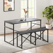 Eportatif Masa Takımı Bench Bank Masa Seti 120x60 Mutfak ve Yemek Masası Füme 1561 - 1