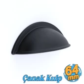Midye Çanak Tas 64 mm Düğme Siyah Mobilya Mutfak Dolabı Çekmece Dolap Kulpları Kulpu Kulb - 1