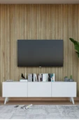 Mobezzo Beyaz 3 Kapaklı Tv Ünitesi 140 Cm Geniş Depolama Alanı, Salon, Fonksiyonel Tv Sehpası - 1