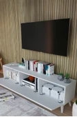 Mobezzo Beyaz 3 Kapaklı Tv Ünitesi 140 Cm Geniş Depolama Alanı, Salon, Fonksiyonel Tv Sehpası - 5