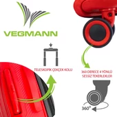 Vegmann Polipropilen (PP) Atlas Kırmızı 3lü Valiz Seti thumbnail 3