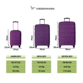 Vegmann Polipropilen (PP) Atlas Violet 3lü Valiz Seti thumbnail 7