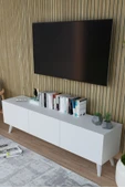 Mobezzo Beyaz 3 Kapaklı Tv Ünitesi 140 Cm Geniş Depolama Alanı, Salon, Fonksiyonel Tv Sehpası - 4