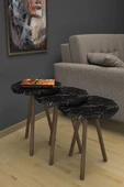 Limnizza Sekizgen Zigon Sehpa 3'lü Set Ahşap Orta Sehpa Modern Yan Sehpa Takımı Dekoratif Sehpa Siyah Mermer Desenli - 4