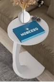 Limnizza C Ayaklı Yan Sehpa Yuvarlak Koltuk Yanı Sehpası Laptop Kahve Kitap Sehpa Modeli Beyaz - 3