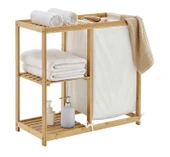 Bambu Kirli Çamaşır Sepeti Banyo Düzenleme Dolabı Raflı Banyo Organizeri - 1