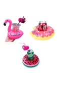 NETAVANTAJ Donut Karpuz Flamingo 3lü Şişme Havuz Deniz Bardak Tutucu Float Bar Set - 1