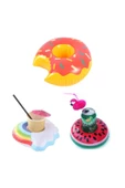 NETAVANTAJ Donut Karpuz Gökkuşağı 3lü Set Şişme Havuz Deniz Bardak Tutucu Float Bar Seti - 1
