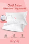 2 Adet Çizgili Saten Fermuarlı Antialerjik Yıkanabilir Silikon Elyaf Yüksek Dolgulu Yastık 900 gr - 2