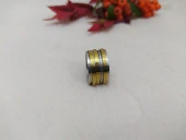 Paslanmaz Çelik yüzük Sarı Yaldızlı Tasarım Gümüş Renk 17 beden thumbnail 1