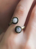 Doğal Taş İkili Dentirit Opal Doğal Taşlı Ayarlanabilir Yüzük euy25do thumbnail 2