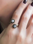 Doğal Taş İkili Dentirit Opal Doğal Taşlı Ayarlanabilir Yüzük euy25do thumbnail 1