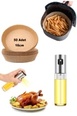 2'li Set 50 Adet AirFryer Yağsız Pişirme Kağıdı Yağ Geçirmez Yanmaz Yapışmaz Tek Kullanımlık Sprey Cam Yağdanlık - 1