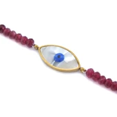 BZ Altın Kaplama Göz Motifli Bordo Mercan Bileklik BLK-879 - 3