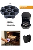 2'li Set Airfryer 7 Gözlü Silikon Mini Muffin Yapışmaz Cupcake, Brownies, Pasta Kek Kalıbı Silikon Fırın Eldiveni Tutacağı - 1