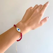 BZ Altın Kaplama Göz Motifli Bordo Mercan Bileklik BLK-879 - 2