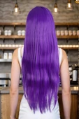 Parti / Animasyon / Tiyatro Uzun Kahküllü Fiber Sentetik Peruk - Mor thumbnail 3