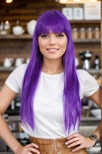 Parti / Animasyon / Tiyatro Uzun Kahküllü Fiber Sentetik Peruk - Mor thumbnail 2