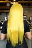 Parti / Animasyon / Tiyatro Uzun Kahküllü Fiber Sentetik Peruk - Sarı thumbnail 4