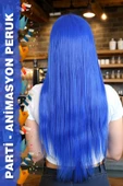 Parti / Animasyon / Tiyatro Uzun Kahküllü Fiber Sentetik Peruk - Koyu Mavi thumbnail 2