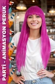 Parti / Animasyon / Tiyatro Uzun Kahküllü Fiber Sentetik Peruk - Fuşya thumbnail 1