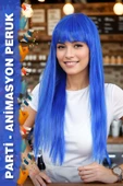 Parti / Animasyon / Tiyatro Uzun Kahküllü Fiber Sentetik Peruk - Koyu Mavi thumbnail 1