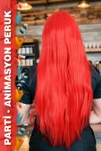 Parti / Animasyon / Tiyatro Uzun Kahküllü Fiber Sentetik Peruk - Kırmızı thumbnail 2
