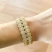 BZ Altın Kaplama Çift Sıralı Baget Kadın Bileklik BLK-798 - 2