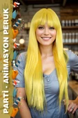 Parti / Animasyon / Tiyatro Uzun Kahküllü Fiber Sentetik Peruk - Sarı thumbnail 1