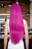 Parti / Animasyon / Tiyatro Uzun Kahküllü Fiber Sentetik Peruk - Fuşya thumbnail 4