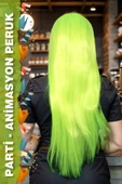 Parti / Animasyon / Tiyatro - Uzun Kahküllü Fiber Sentetik Peruk - Neon Sarı thumbnail 3
