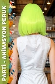 Parti / Animasyon / Tiyatro Küt Kahküllü Fiber Sentetik Peruk - Neon Sarı thumbnail 3
