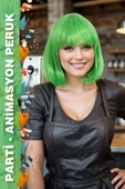 Parti / Animasyon / Tiyatro Küt Kahküllü Fiber Sentetik Peruk - Neon Yeşil thumbnail 1