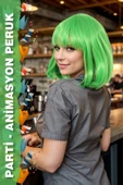 Parti / Animasyon / Tiyatro Küt Kahküllü Fiber Sentetik Peruk - Neon Yeşil thumbnail 2