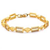 BZ Altın Kaplama Kare Zirkon Taşlı Kadın Zincir Bileklik BLK-823 - 1